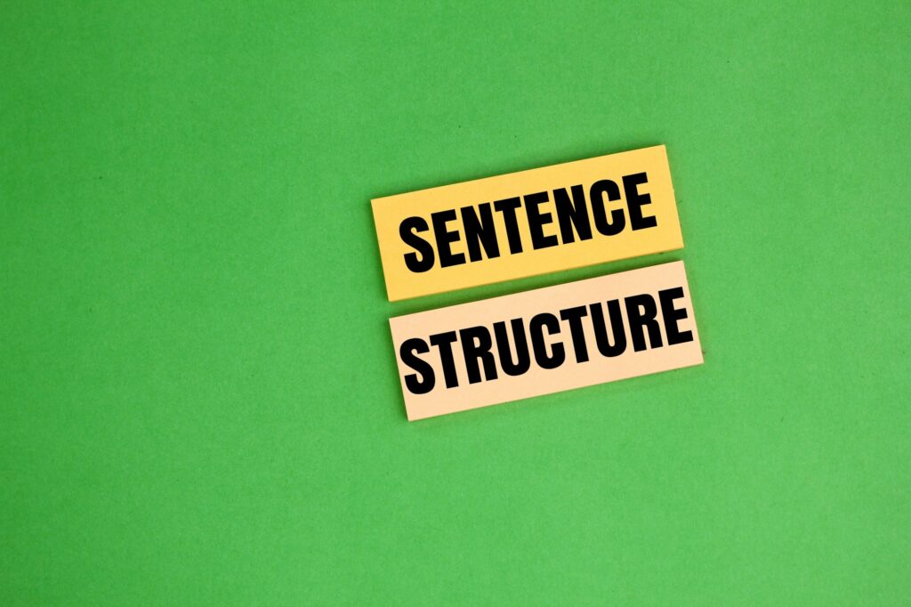 colored paper with sentence structure words.